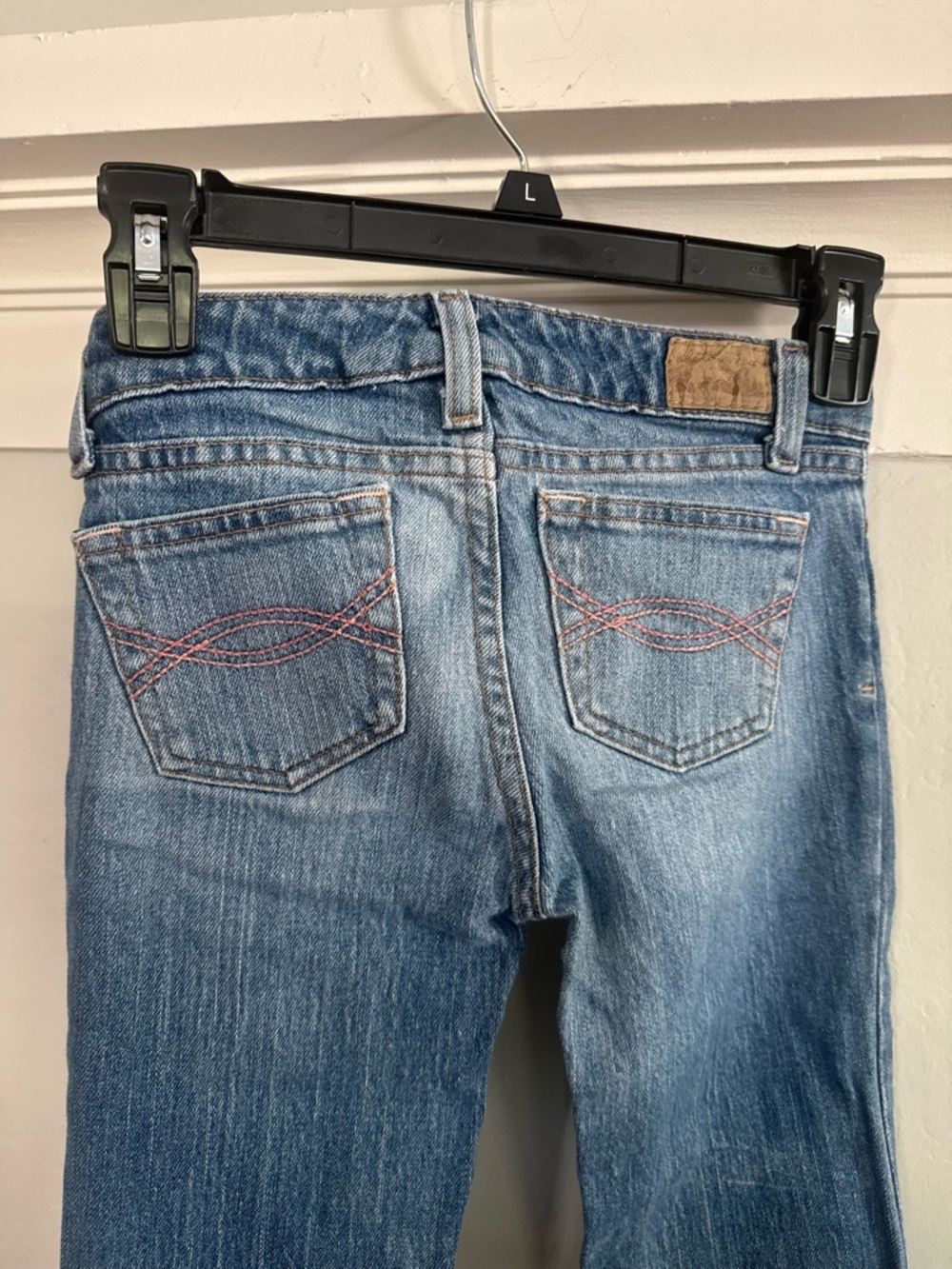 Vintage Abercrombie Medium Blue Bootcut Jeans with Pink Embroidery